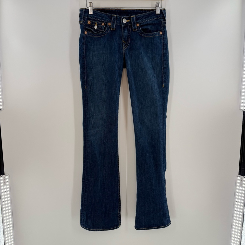 True Religion Becky Blue Bootcut Jeans Dark Wash Low Rise Size 28